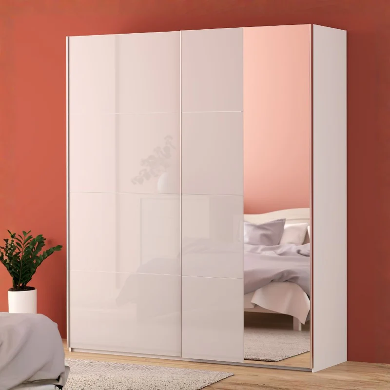Armadio 2 ante scorrevoli e specchio 200x61x235H colore bianco Afra