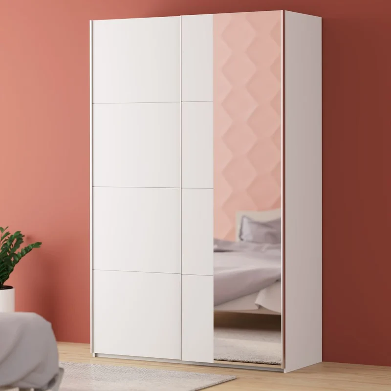 Armadio 2 ante scorrevoli e specchio 150x61x235H colore bianco Afra