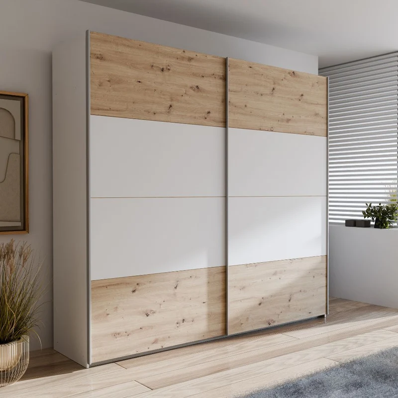Armadio 2 ante scorrevoli rovere e bianco 170x61x210.5H Elio