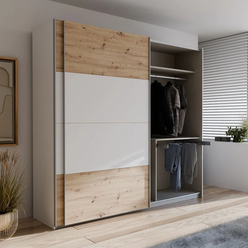 Armadio 2 ante scorrevoli rovere e bianco 170x61x210.5H Elio