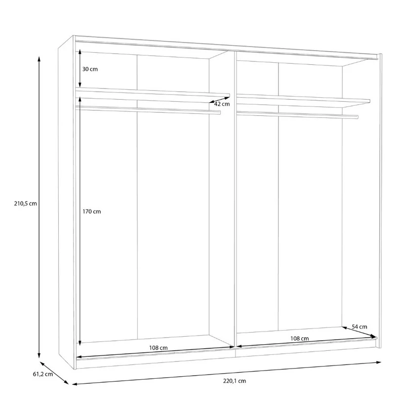 Armadio 2 ante scorrevoli rovere e bianco 170x61x210.5H Elio