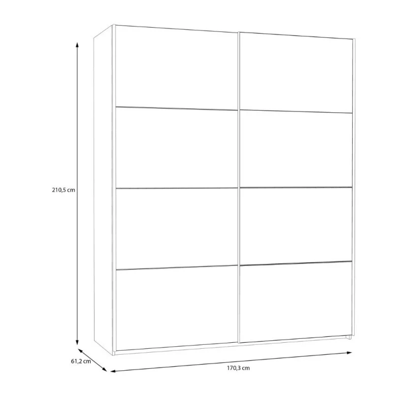 Armadio 2 ante scorrevoli con anta a specchio 170x61x210.5H Elio