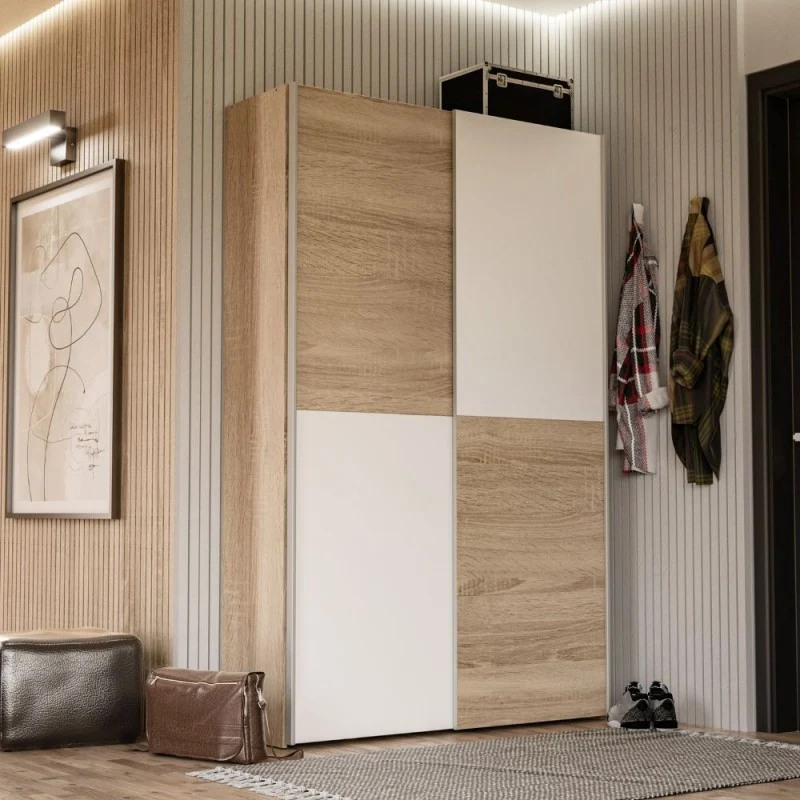 Armadio 2 ante scorrevoli 120x42x190.5H colore rovere e bianco Zeno