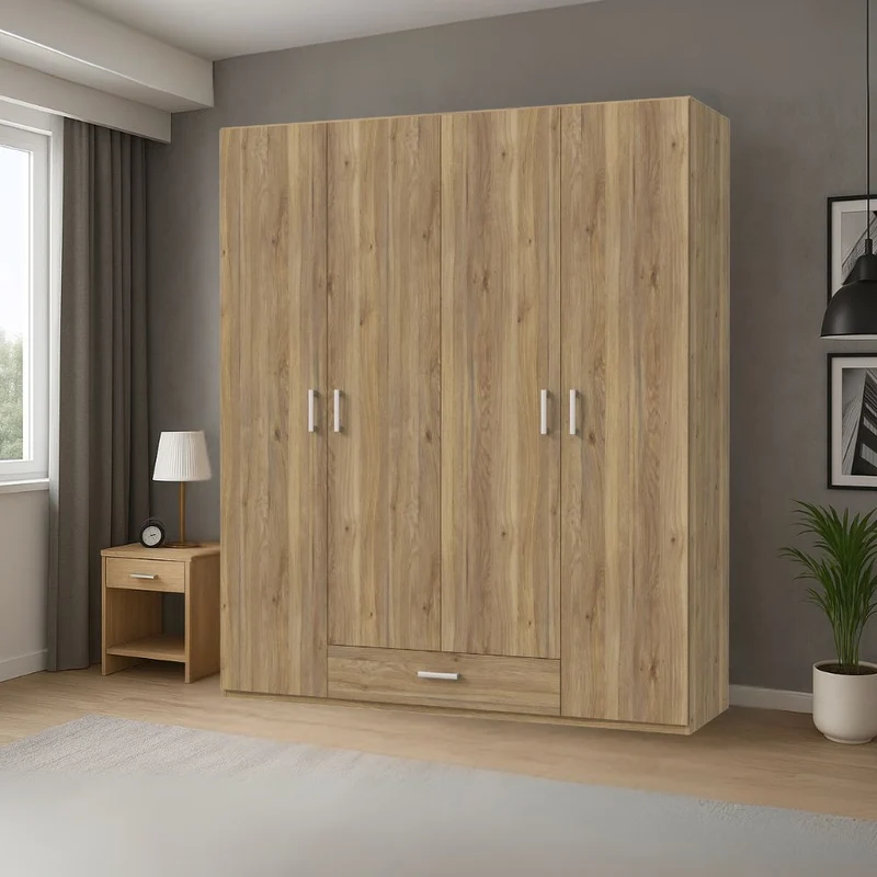 Armadio 4 ante 1 cassetto colore rovere 177.5x54x210.5H Arcadia