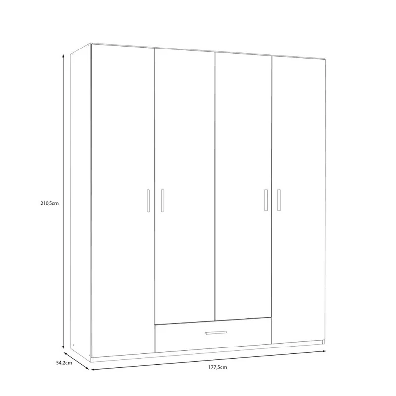Armadio 4 ante 1 cassetto colore rovere 177.5x54x210.5H Arcadia