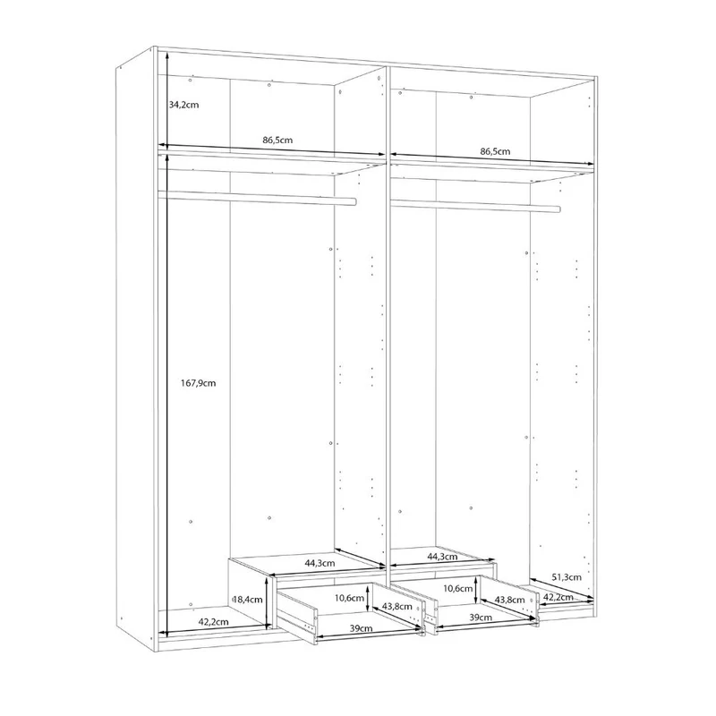 Armadio 4 ante 1 cassetto colore rovere 177.5x54x210.5H Arcadia