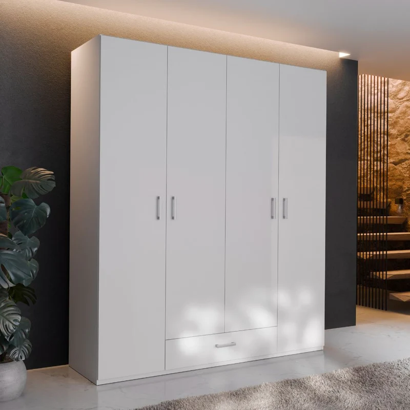 Armadio 4 ante 1 cassetto colore bianco 177.5x54x210.5H Arcadia