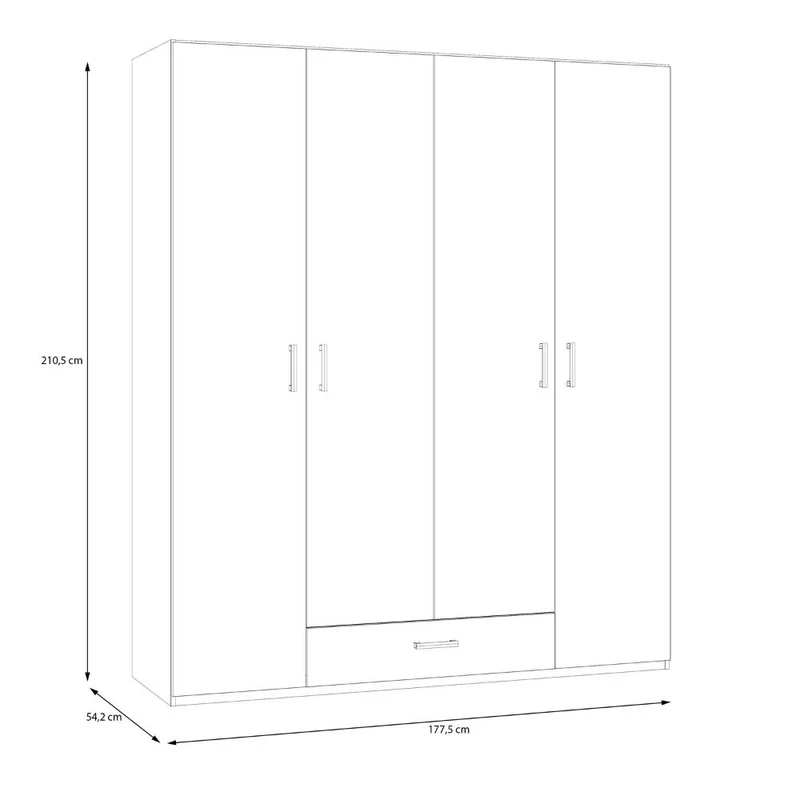 Armadio 4 ante 1 cassetto colore bianco 177.5x54x210.5H Arcadia