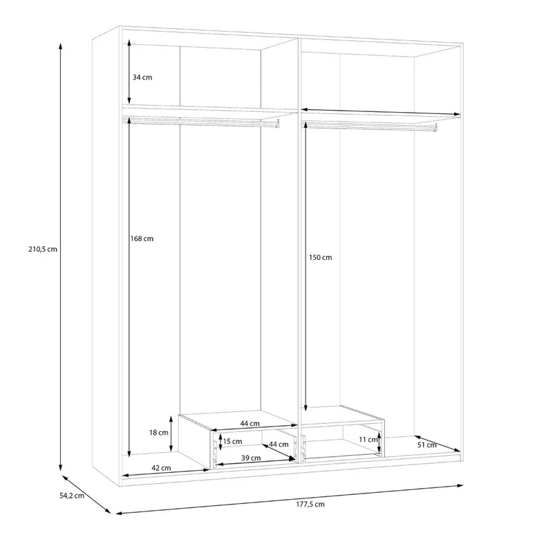 Armadio 4 ante 1 cassetto colore bianco 177.5x54x210.5H Arcadia