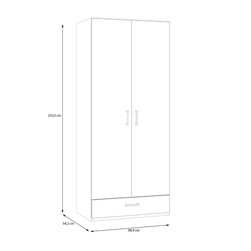 Armadio 2 ante 1 cassetto colore bianco 89x54x210.5H Arcadia