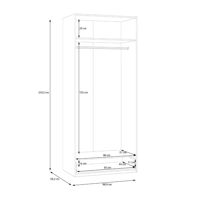 Armadio 2 ante 1 cassetto colore bianco 89x54x210.5H Arcadia