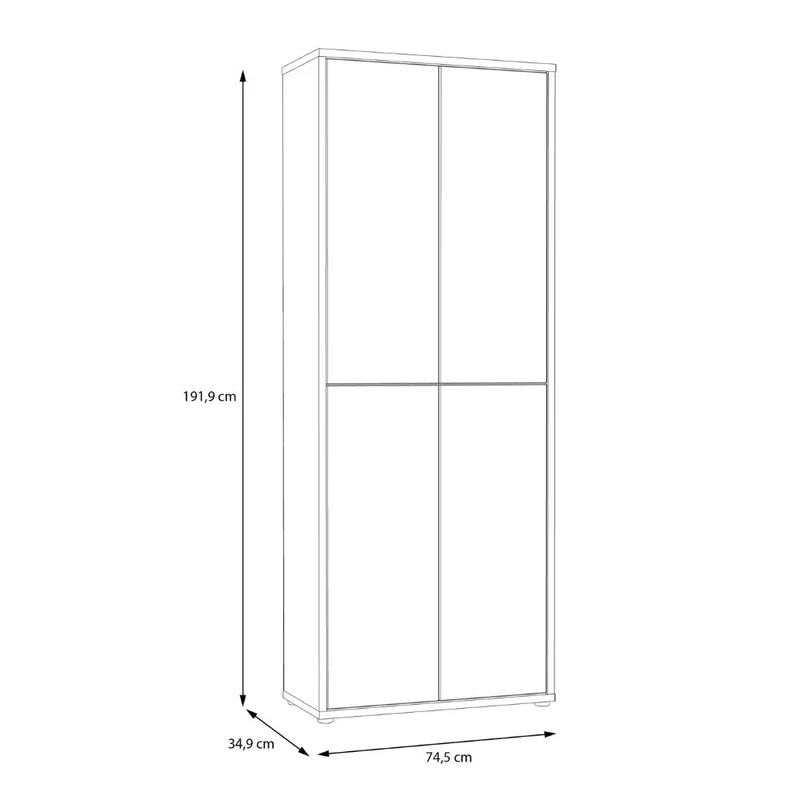 Armadio multiuso 4 ante 74.5x35x192 colore rovere Medea