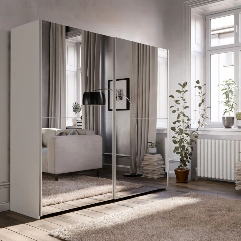Armadio 2 ante scorrevoli a specchio 190x61x190.5H colore bianco Elio