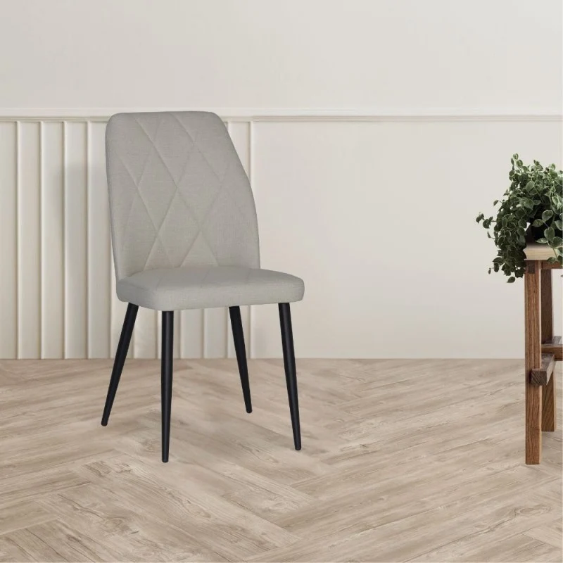 Set 4 Sedie tessuto tortora con trama geometrica e piedi neri Vika