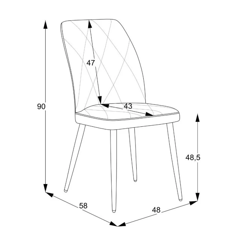 Set 4 Sedie tessuto tortora con trama geometrica e piedi neri Vika