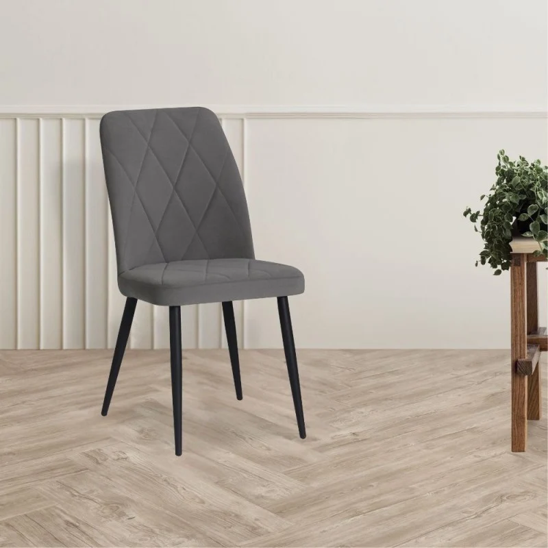 Set 4 sedie tessuto grigio con trama geometrica e piedi neri Vika