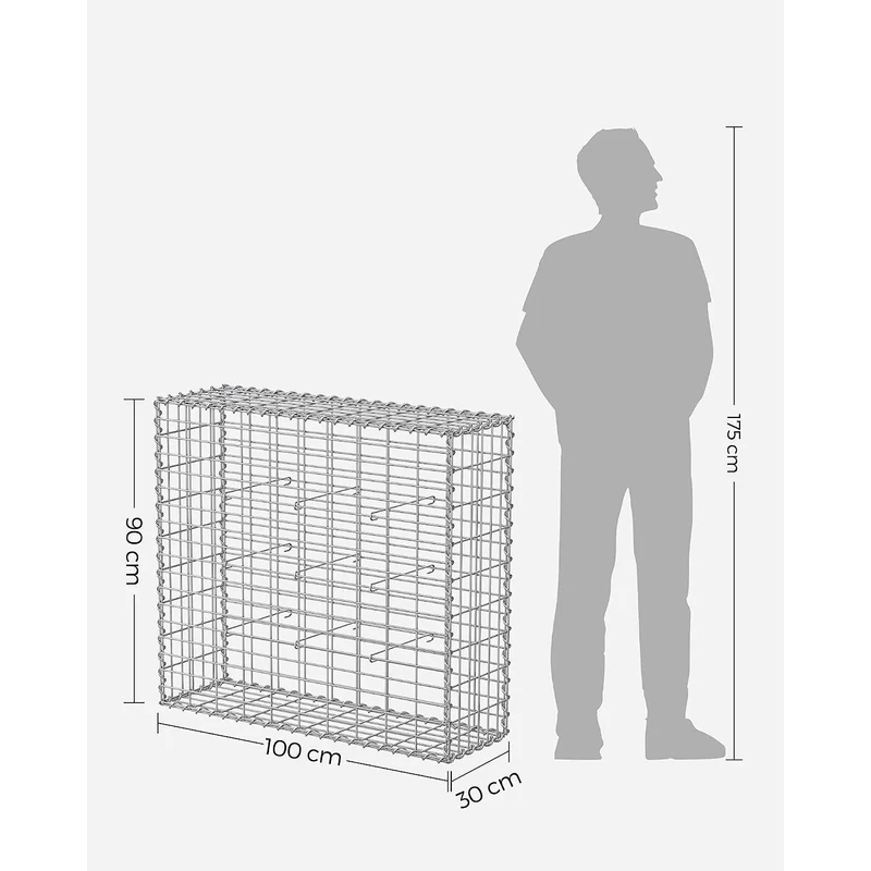 Lot de 10 gabions en métal pour décoration de jardin 90 x 100 x 30 cm maille 5 x 10 cm en acier galvanisé argent 12_0011001