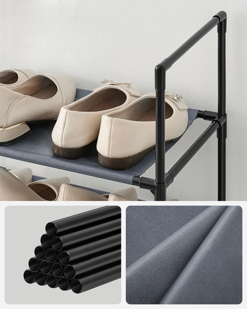 Étagère à chaussures 5 niveaux rangement entrée 33 x 33 x 173 cm en métal gris 12_0010523