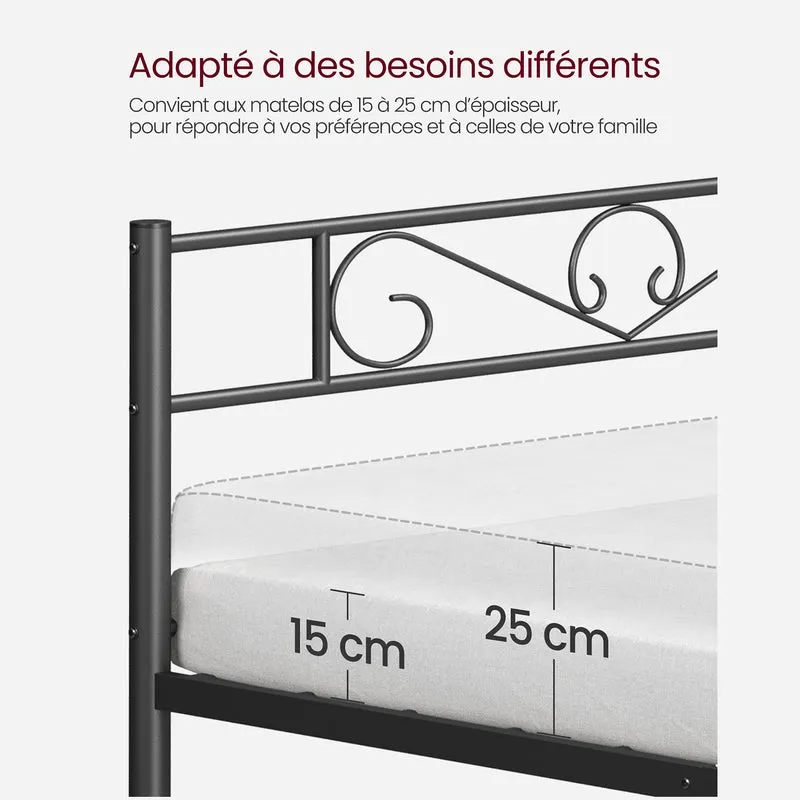 Lit double moderne pour petits espaces 207,6 x 161,8 x 86,4 cm montage facile en métal noir 12_0010091