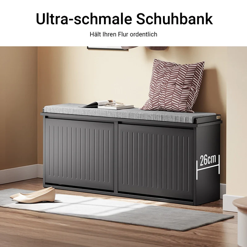 SoBuy | Schuhkipper | Schuhschrank mit 2 Klappen | Schuhbank mit Sitzkissen | Schwarz | FSR98-XL-SCH