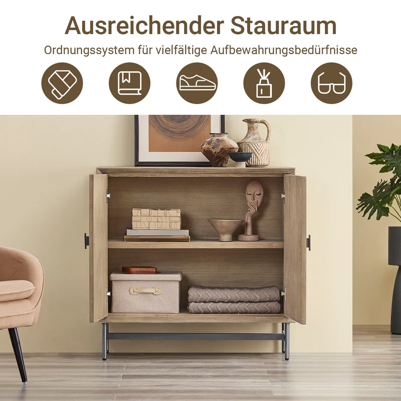 SoBuy | Sideboard Kommode Küchenschrank | vormontiert & stabil | 2 Türen | Gummibaumholz | HFSB06-N