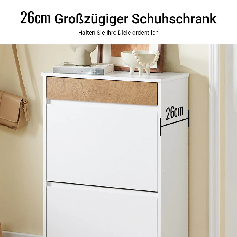 SoBuy | Schuhkipper mit 2 Klappen und 1 Schublade | Schuhschrank | Schuhregal | Weiß | FSR205-WN