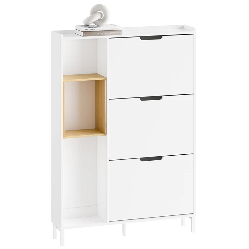 SoBuy | Schuhkipper | Schuhschrank Schmal Weiß | mit 3 Klappen | FSR209-WN