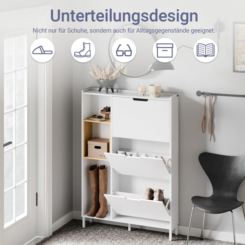 SoBuy | Schuhkipper | Schuhschrank Schmal Weiß | mit 3 Klappen | FSR209-WN