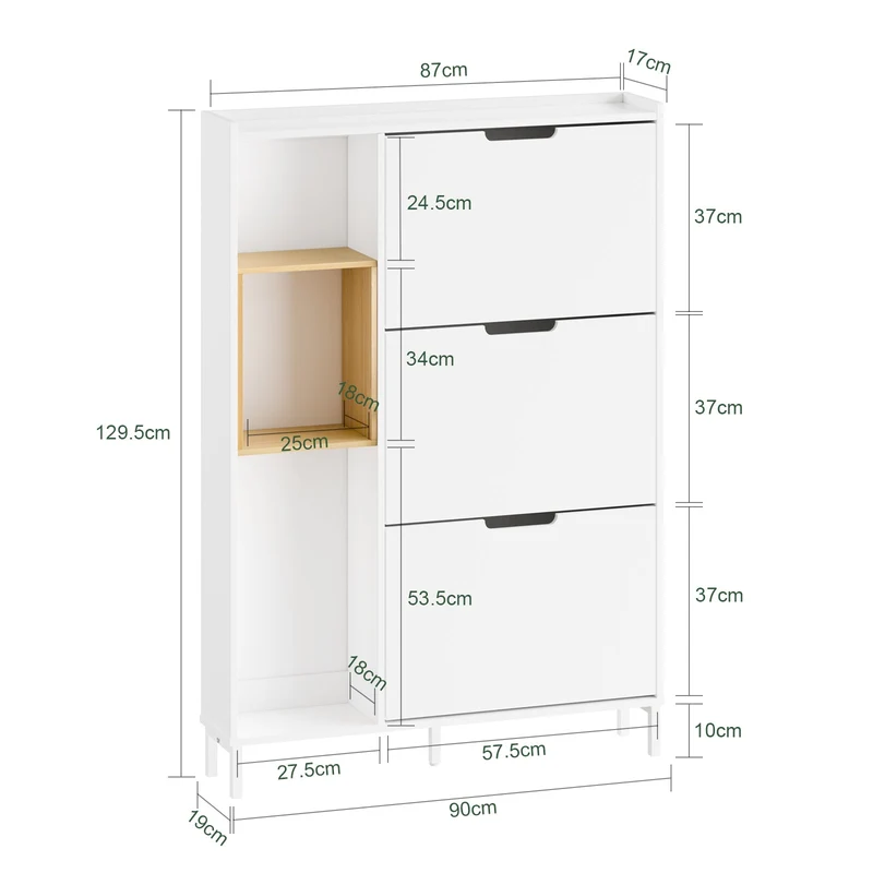 SoBuy | Schuhkipper | Schuhschrank Schmal Weiß | mit 3 Klappen | FSR209-WN