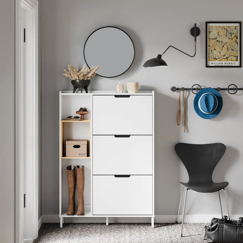 SoBuy | Schuhkipper | Schuhschrank Schmal Weiß | mit 3 Klappen | FSR209-WN