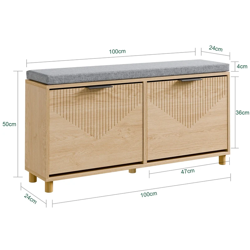 SoBuy Schuhbank schmal mit Sitzfläche für große Schuhe 100x24x50 cm FSR211-N