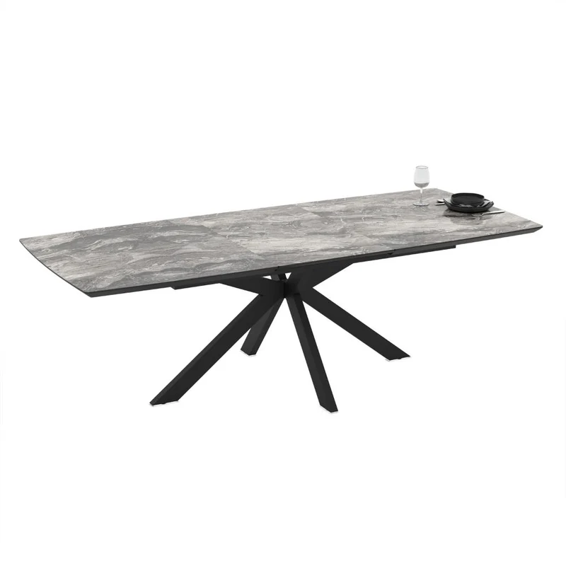 Tavolo allungabile piano effetto marmo arabesque nero e base nera 180/240x100x76H Verano
