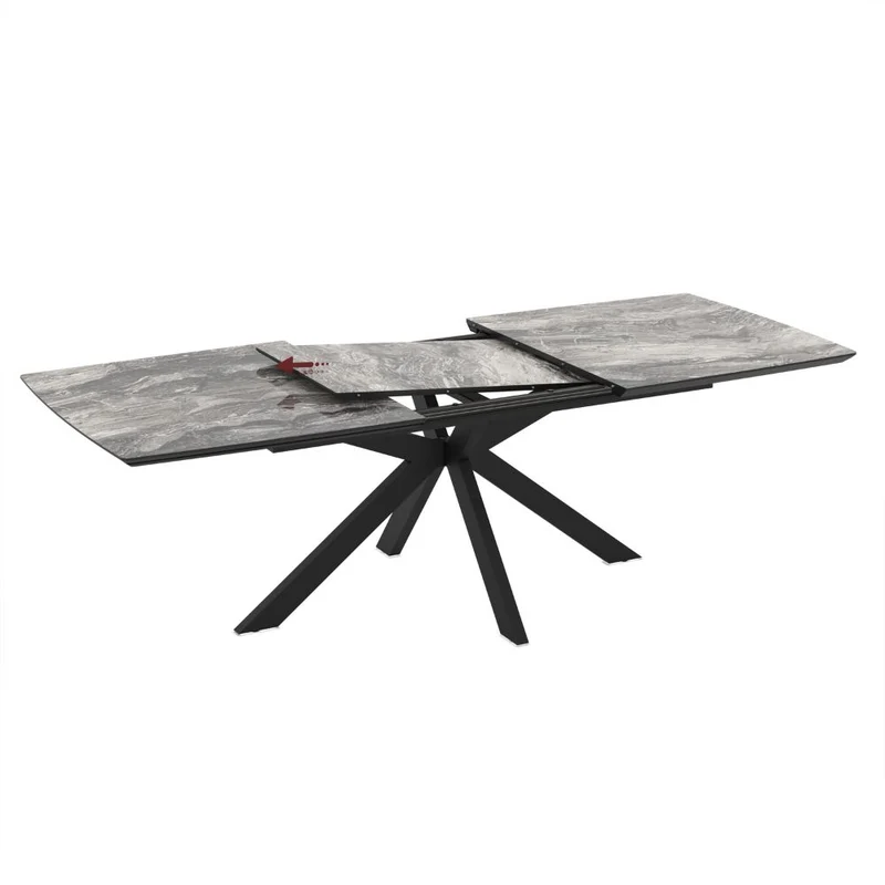 Tavolo allungabile piano effetto marmo arabesque nero e base nera 180/240x100x76H Verano