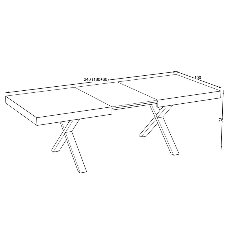 Tavolo allungabile con piano in MDF quercia e gambe nere 180x100x76H England