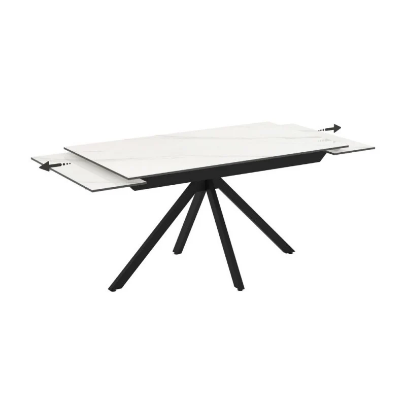 Tavolo allungabile in ceramica effetto marmo bianco e gambe in metallo nero 140/200x80x76H Perla