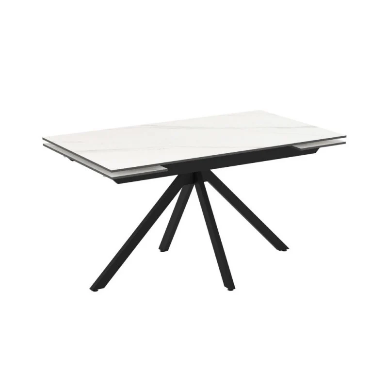 Tavolo allungabile in ceramica effetto marmo bianco e gambe in metallo nero 140/200x80x76H Perla