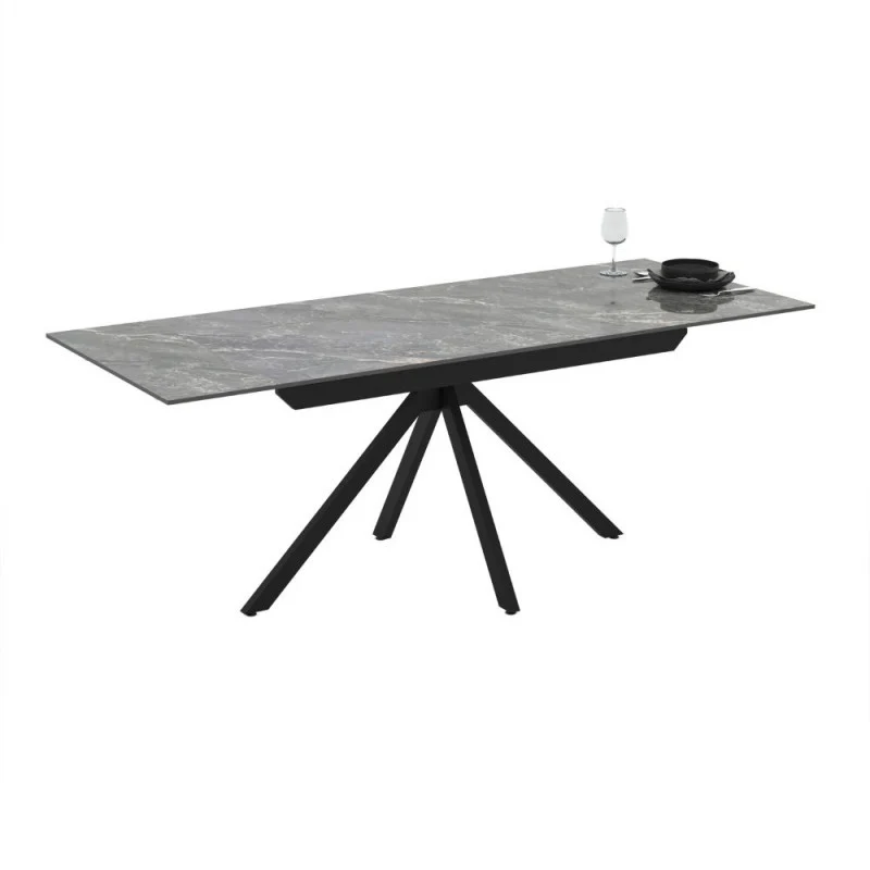 Tavolo allungabile in ceramica effetto marmo grigio e gambe in metallo nero 140/200x80x76H Perla