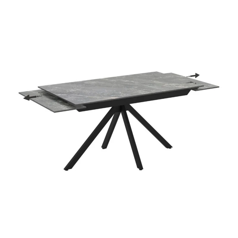 Tavolo allungabile in ceramica effetto marmo grigio e gambe in metallo nero 140/200x80x76H Perla