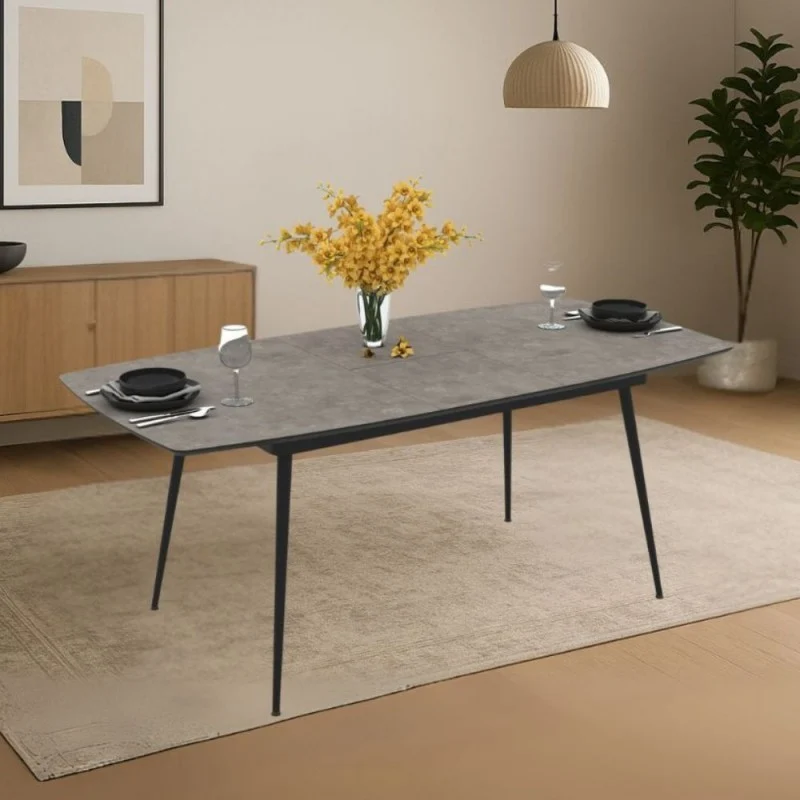 Tavolo allungabile colore cemento con gambe nere 145x80x75H allungabile a 185 Yense