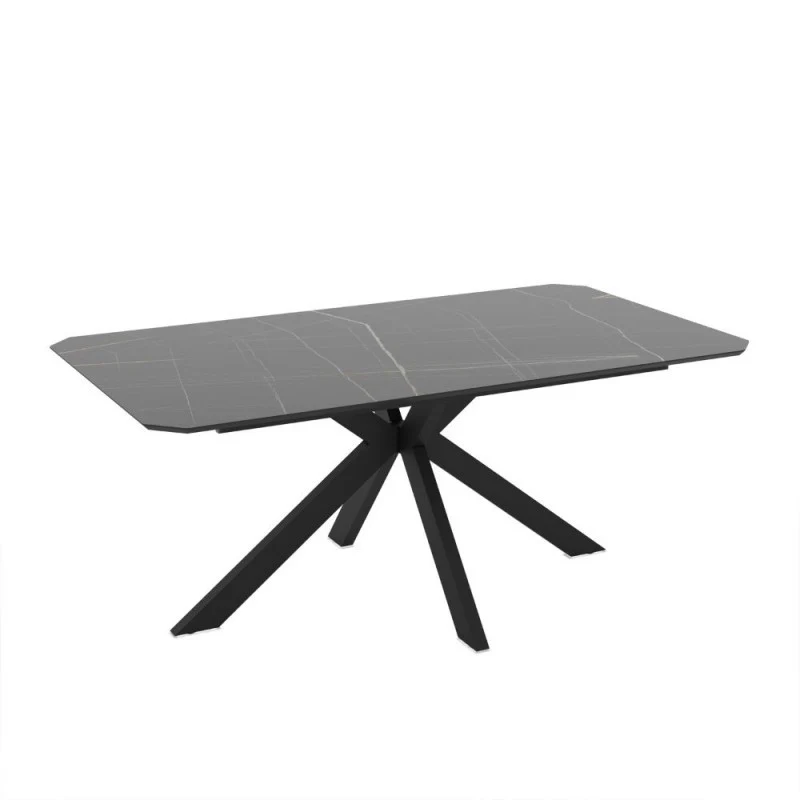 Tavolo rettangolare fisso effetto marmo nero gold lucido 180x100x76H Opera