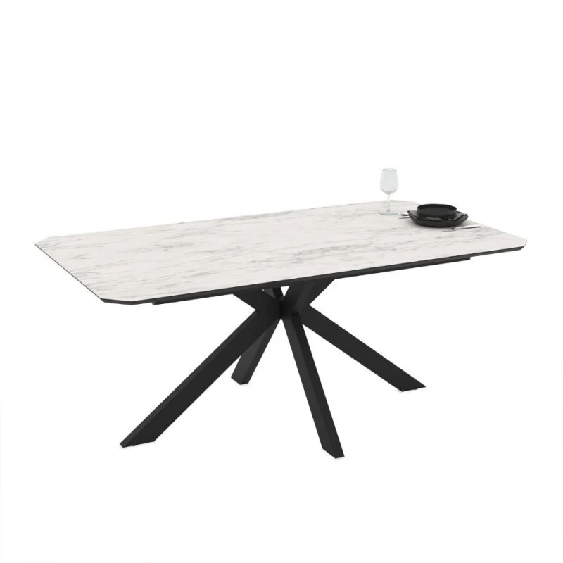 Tavolo rettangolare fisso effetto marmo bianco opaco 180x100x76H Opera