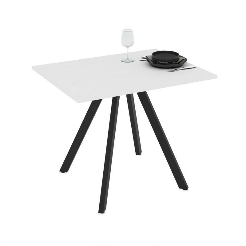 Tavolo rettangolare fisso con piano colore bianco frassinato e gambe nere 90x70 cm Lucas
