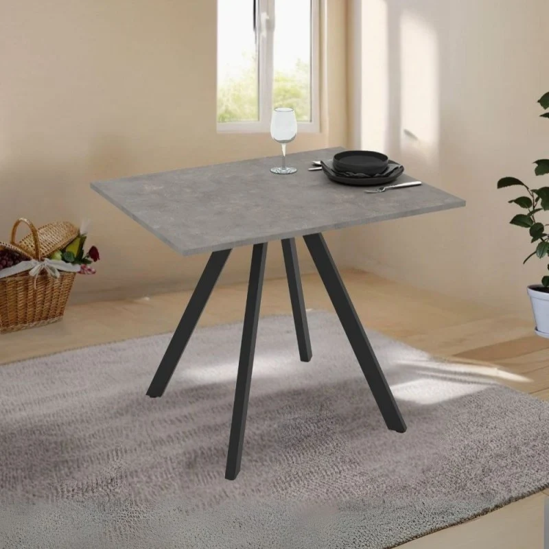 Tavolo rettangolare fisso con piano colore grigio cemento e gambe nere 90x70 cm Lucas