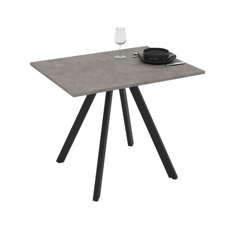 Tavolo rettangolare fisso con piano colore grigio cemento e gambe nere 90x70 cm Lucas