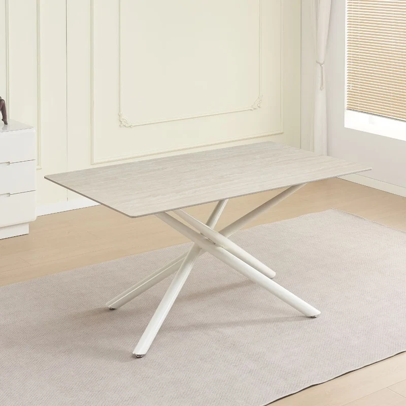 Tavolo fisso Sand con piano in ceramica beige e struttura in metallo bianco 160x90x76H