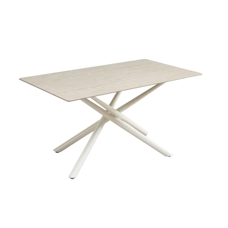 Tavolo fisso Sand con piano in ceramica beige e struttura in metallo bianco 160x90x76H