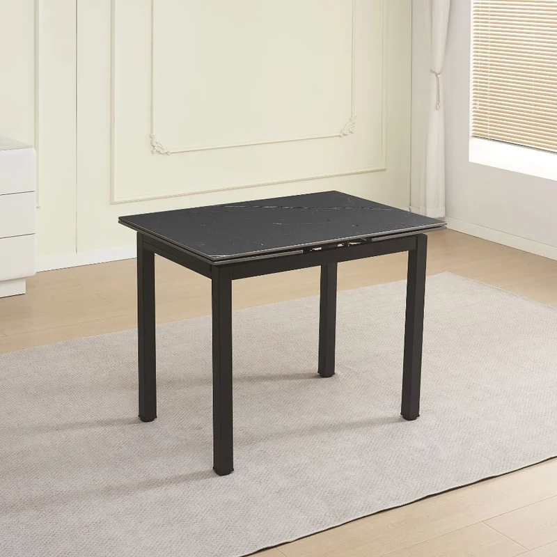 Tavolo allungabile Kyoto con piano in ceramica marmo nero e struttura in metallo nero 100x70x75H