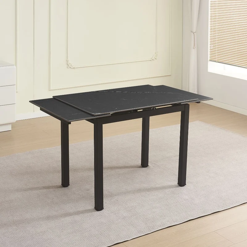 Tavolo allungabile Kyoto con piano in ceramica marmo nero e struttura in metallo nero 100x70x75H