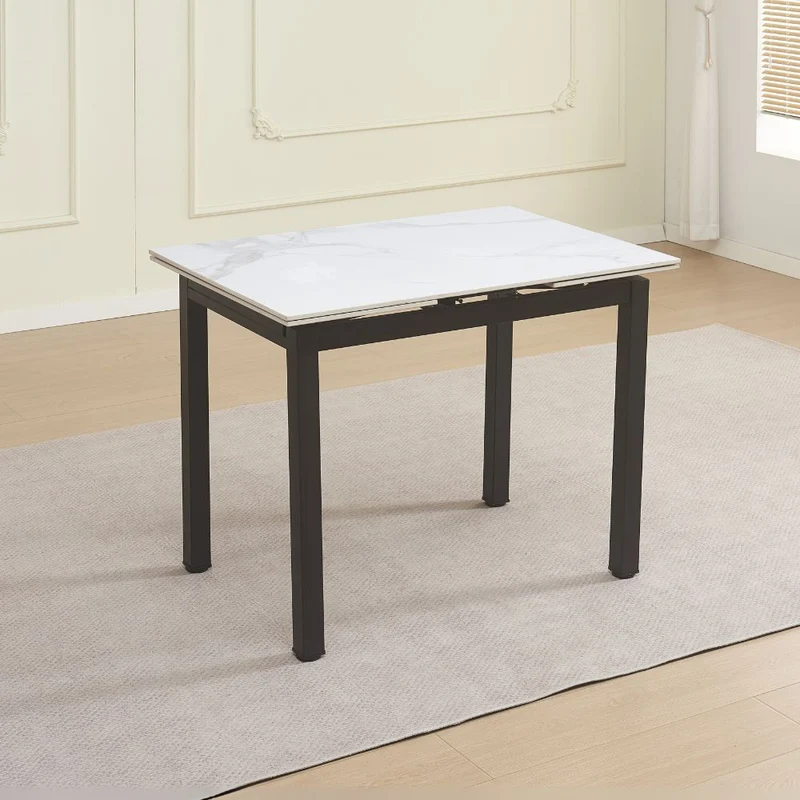 Tavolo allungabile Kyoto con piano in ceramica marmo bianco e struttura in metallo nero 100x70x75H