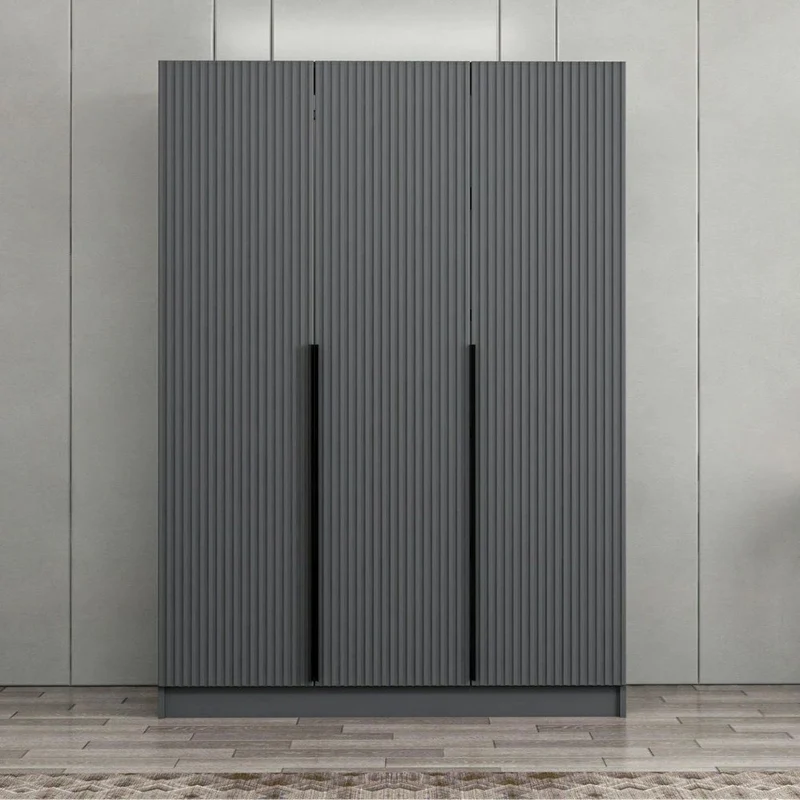 Armadio 3 ante battenti effetto cannettato antracite 135x52x210H Kale